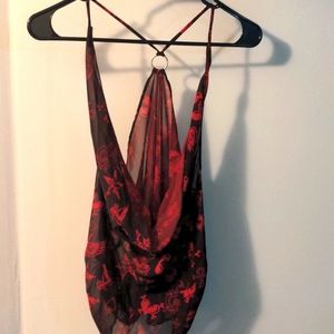 Lip Service sheer tank top. Black with red pattern.no tag